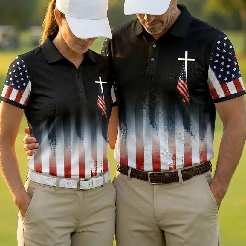 USA Flag Hawaiian Shirt Cross Patriotic American Faith Shirt