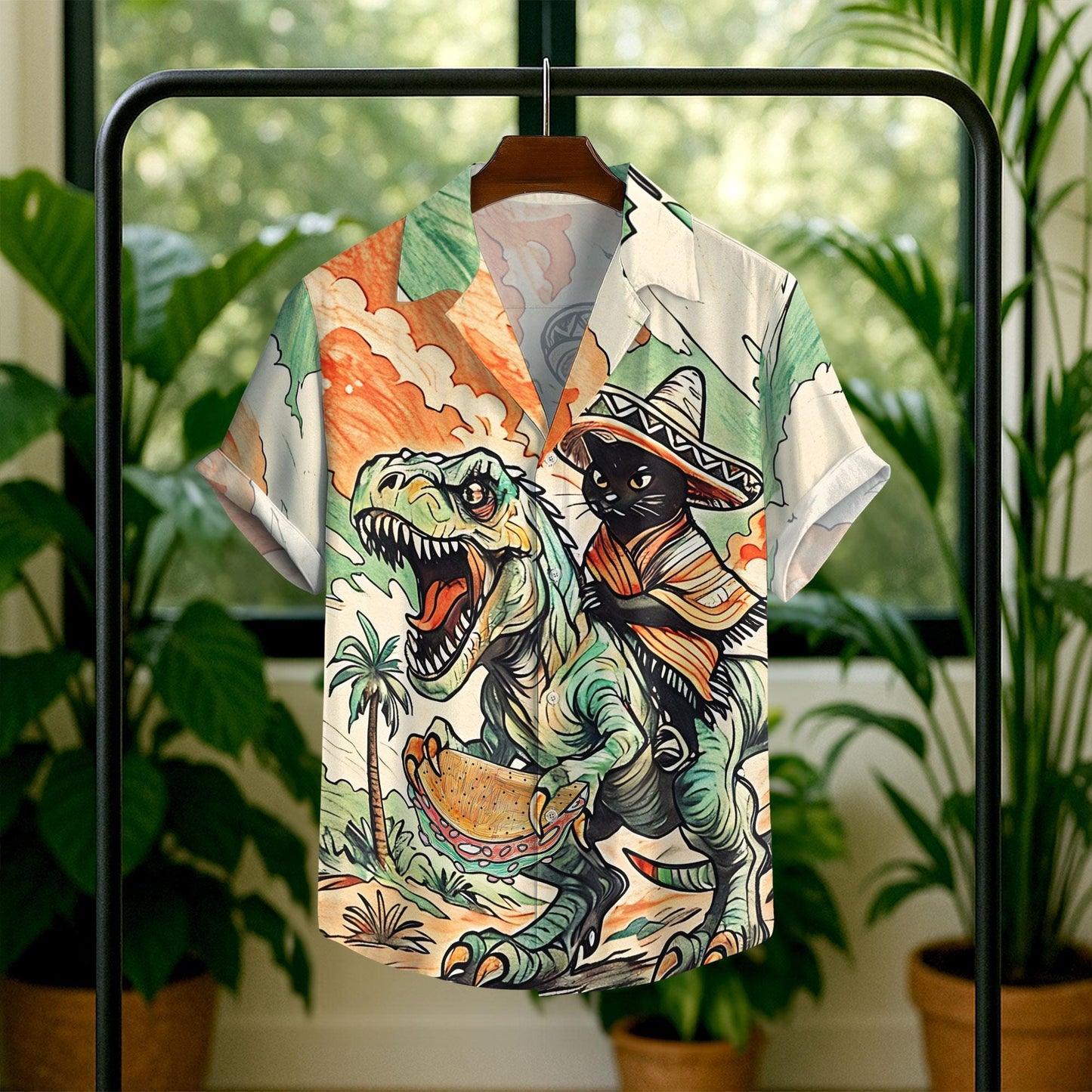 Dinosaur Summer Beach Shirt, Cowboy Shirt For Men