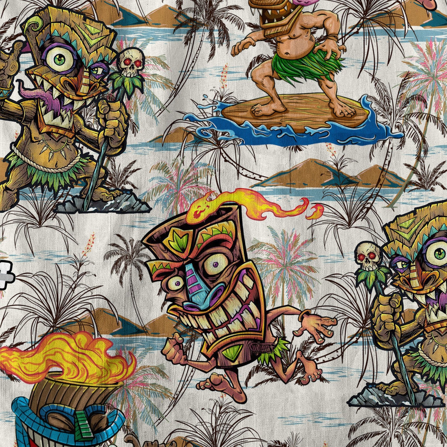 Tiki Mask Aloha Hawaii Shirt, Surfing Tiki Pattern Hawaiian Shirt
