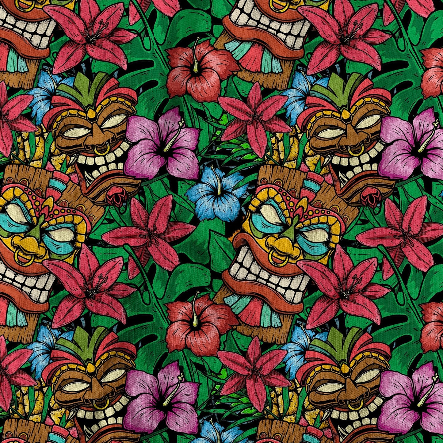 Tiki Hibiscus Flowers Hawaii Shirt