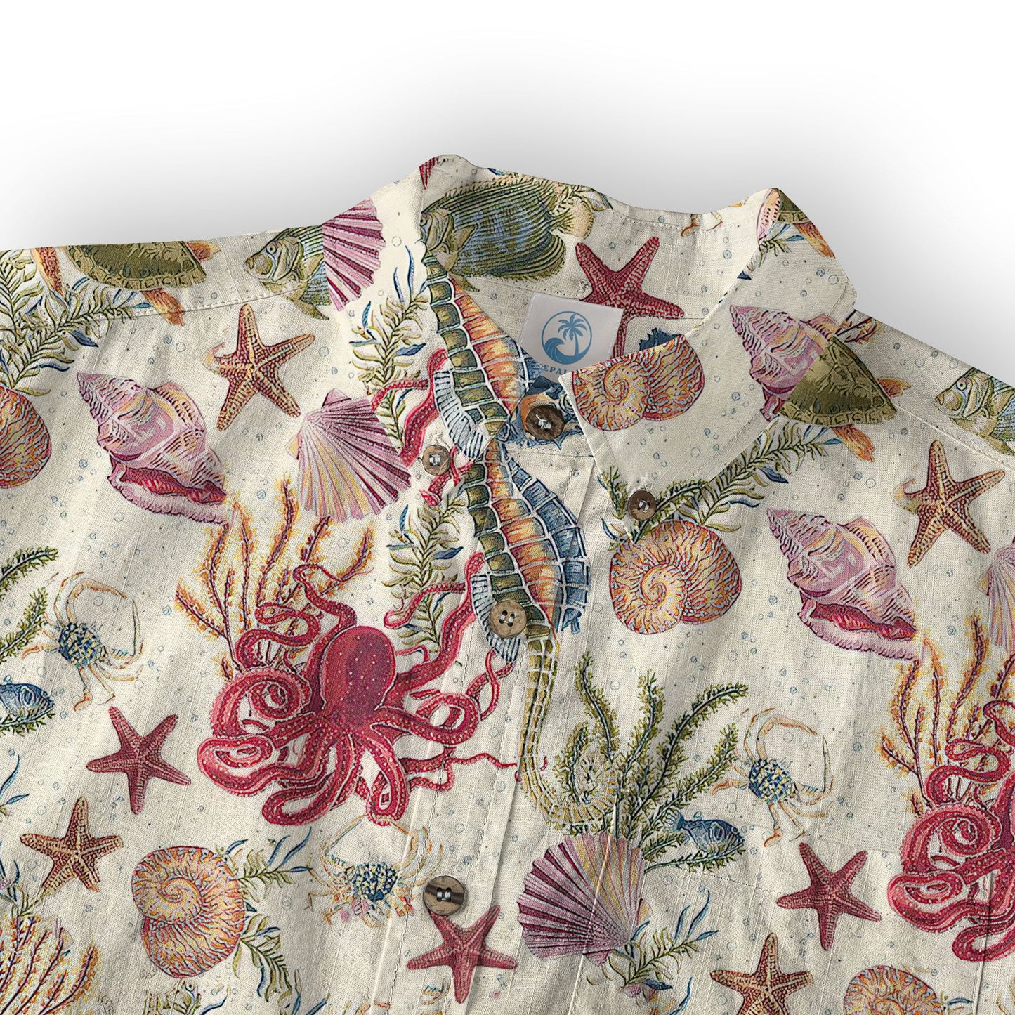 Vintage Ocean Print Hawaiian Shirts for Men Women, Sea Animal Aloha Summer Beach Shirt