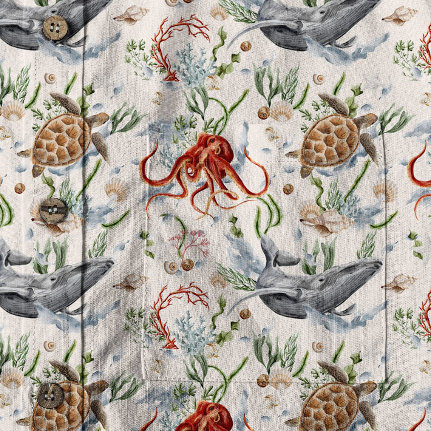 Sea Ocean Animals Women's Hawaiian Shirt, Ocean Fish Print