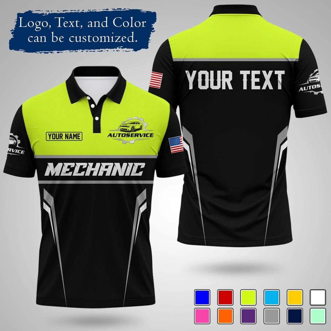 Customizable Mechanic Work Text And Logo Polo Shirts