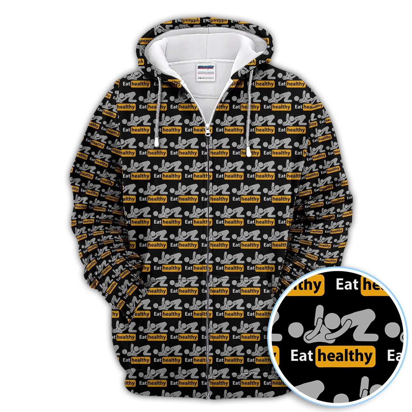 Eat Healthy Pattern Golf Polos
