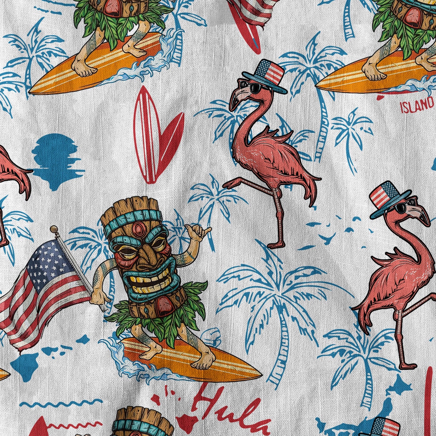 Tiki Mask USA Flag Independence Day - Cotton Hawaii Shirt