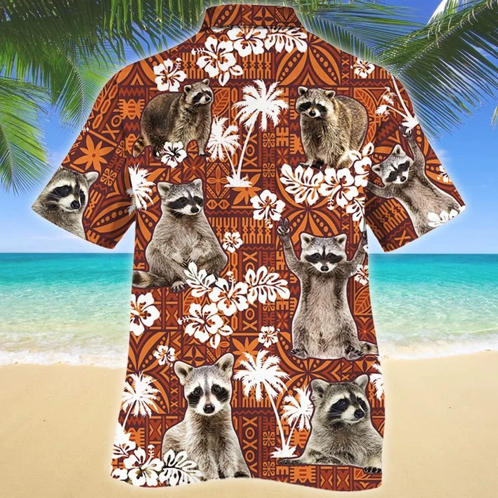 Funny Raccoon On Red Tribal Hawaiian Shirt, Summer Hawaiian shirt men HO1711