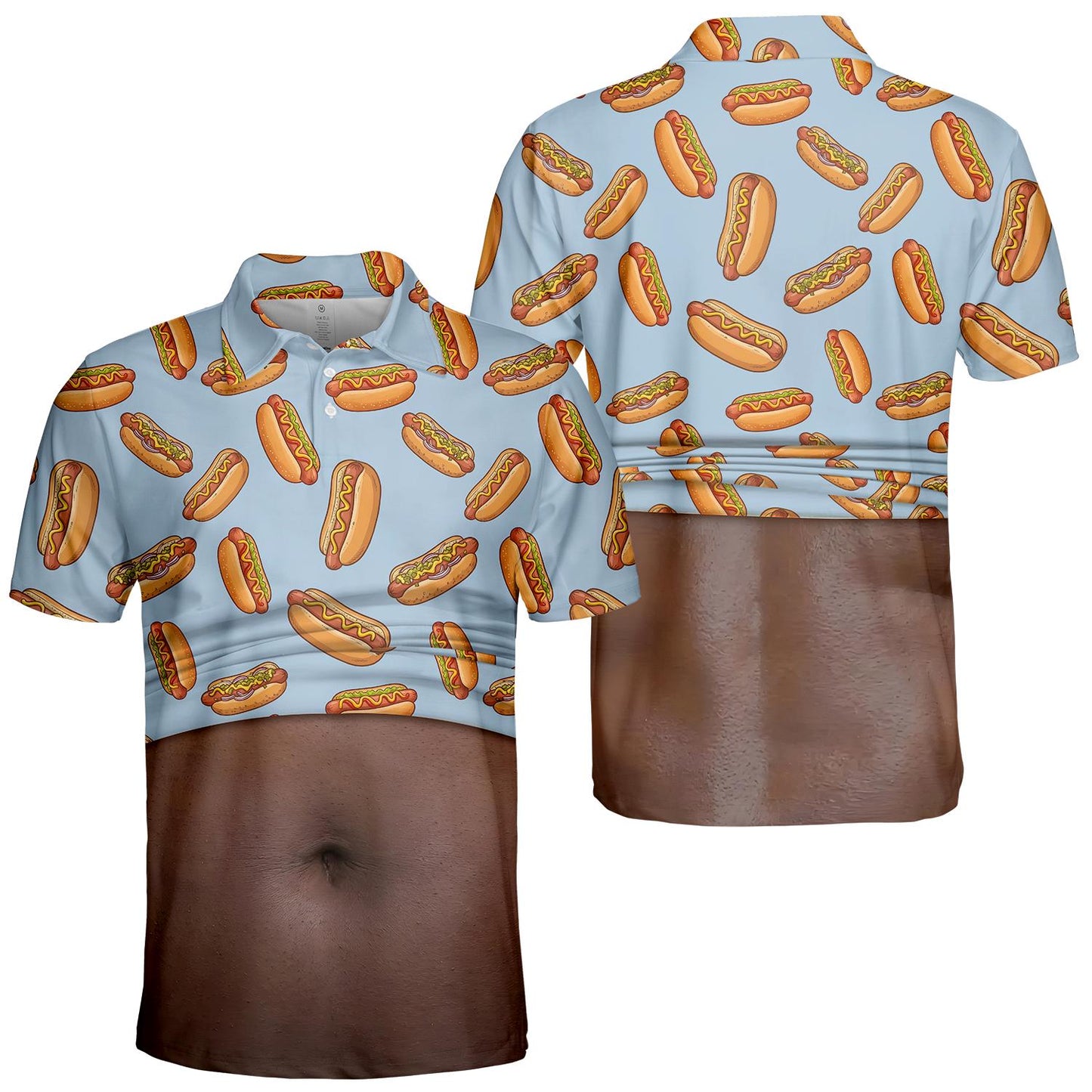 Hot Dog Belly Polo Shirt for Men, Dad Bod Illusion Shirt, BBQ Party Polo