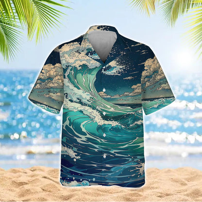 Caseyathletic Japanese Blue Wave Hawaiian Shirt