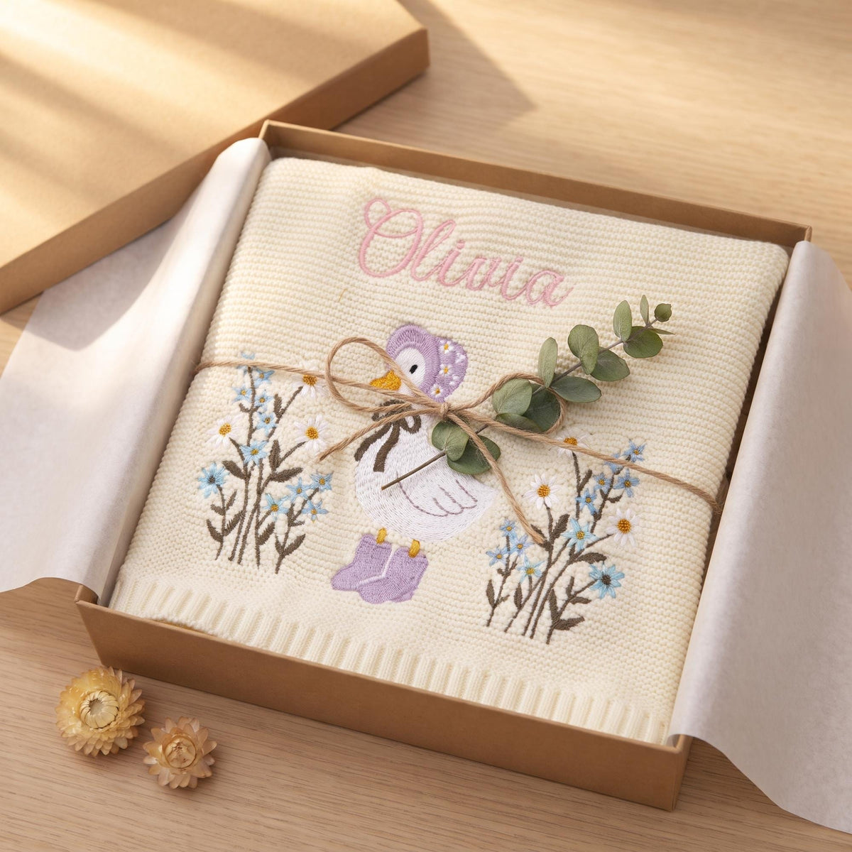 Personalized Embroidery Wildflower Baby Blanket