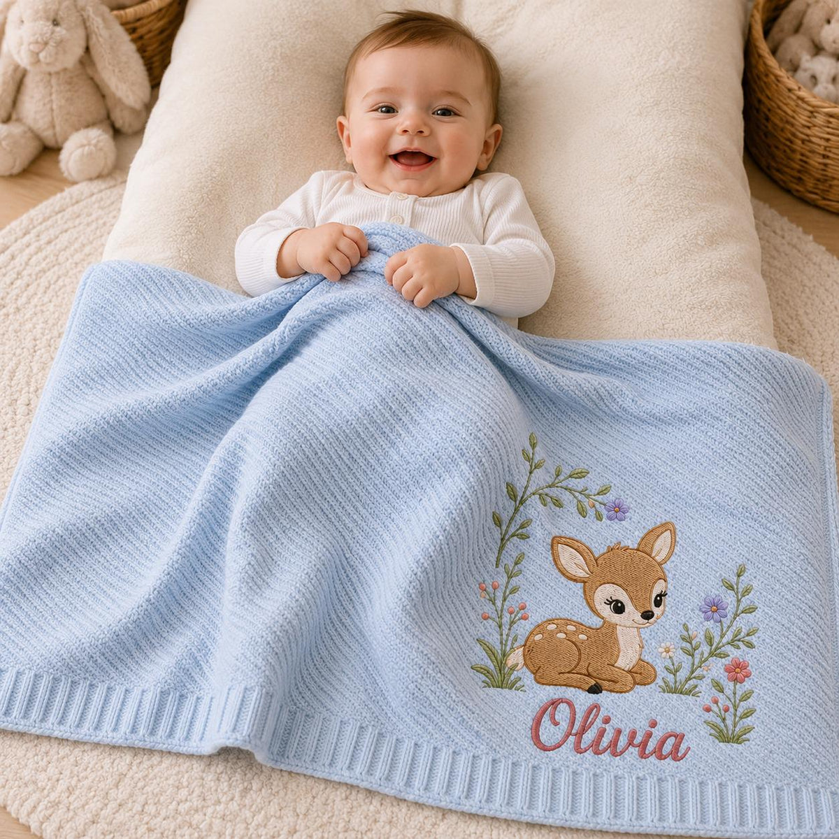 Soft Knitted Embroidery Custom Name Baby Blanket