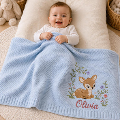 Soft Knitted Embroidery Custom Name Baby Blanket