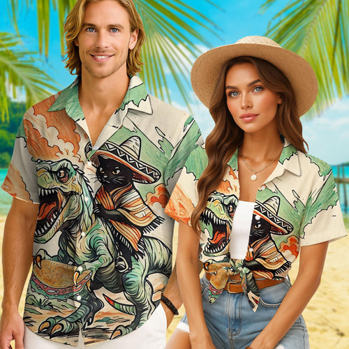 Dinosaur Summer Beach Shirt, Cowboy Shirt For Men