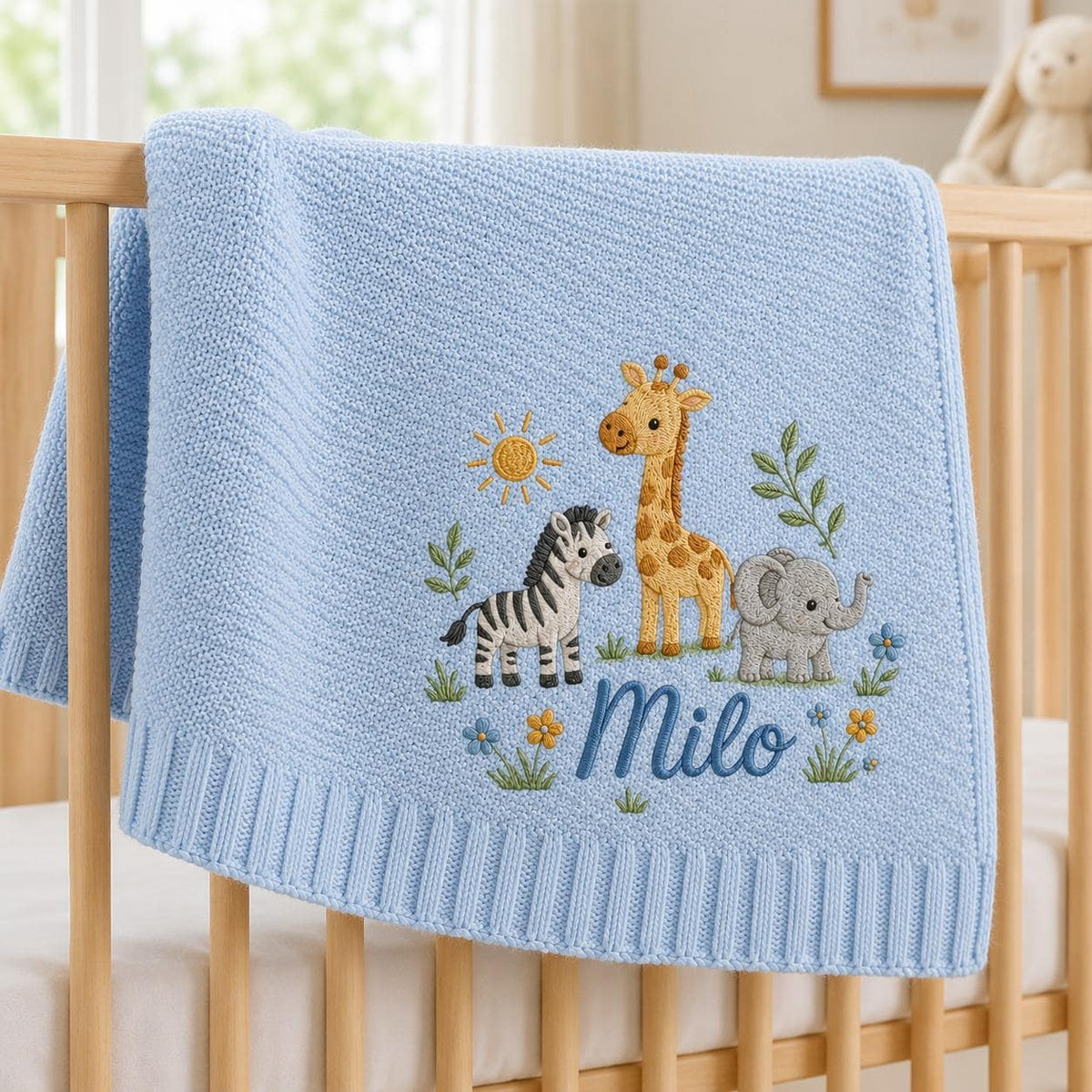 Personalized Embroidery Safari Baby Blanket with Name