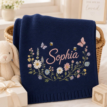 Personalized Embroidery Floral Wreath Baby Blanket