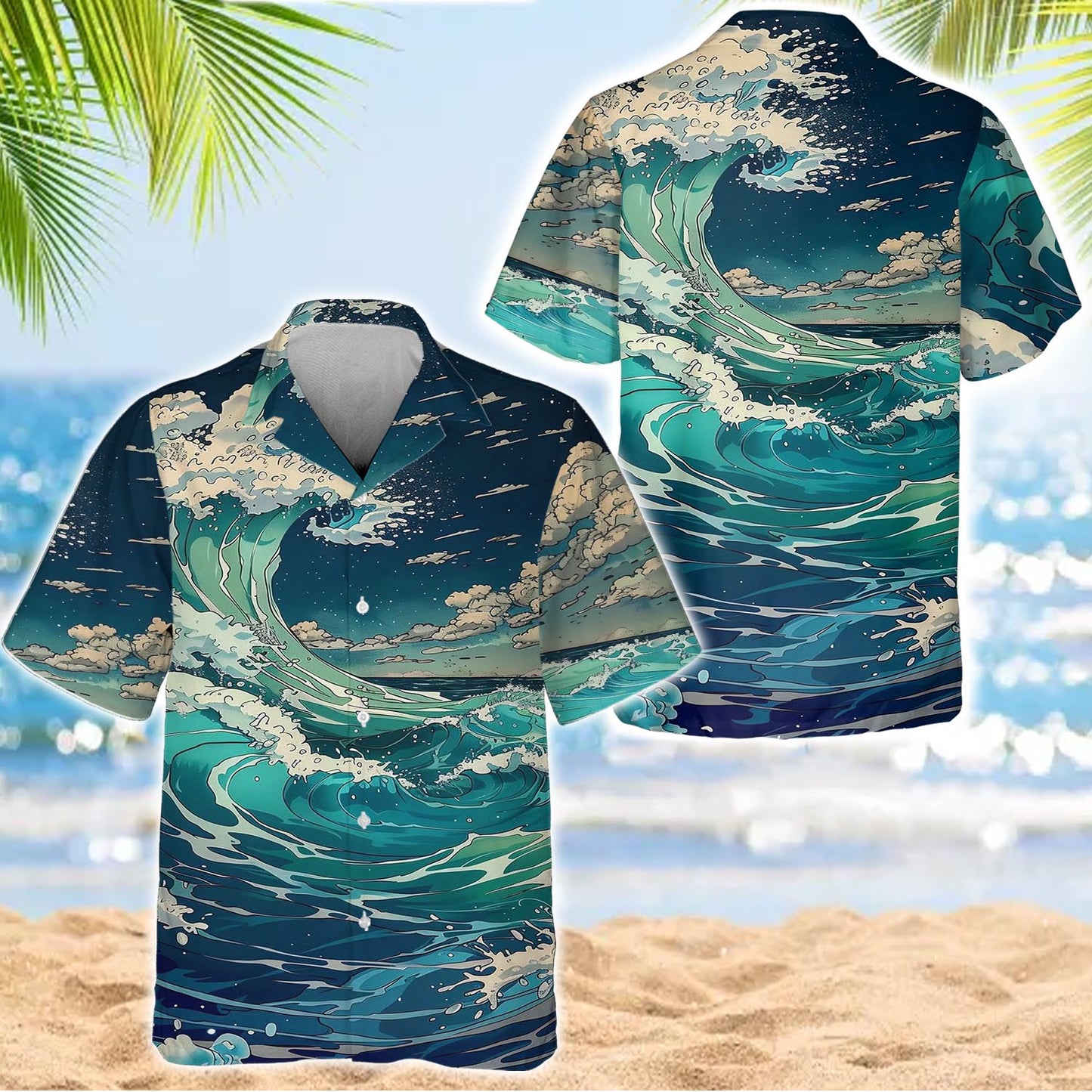 Caseyathletic Japanese Blue Wave Hawaiian Shirt