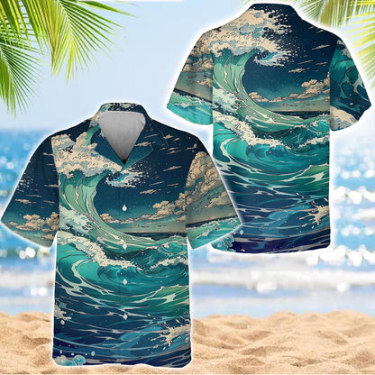 Caseyathletic Japanese Blue Wave Hawaiian Shirt