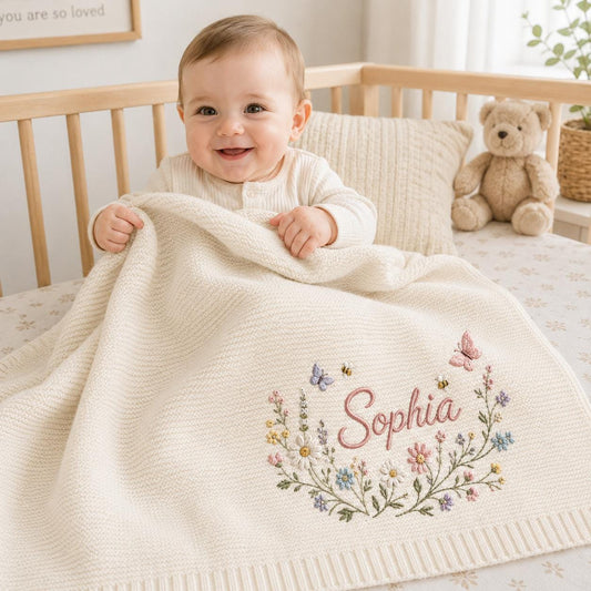 Personalized Embroidery Floral Wreath Baby Blanket