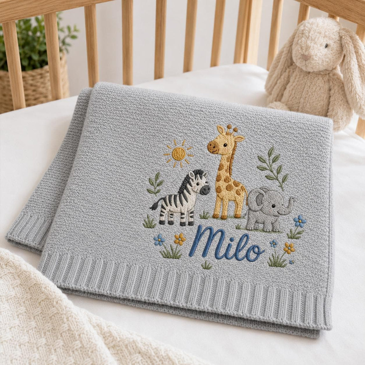 Personalized Embroidery Safari Baby Blanket with Name