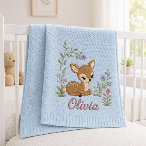Soft Knitted Embroidery Custom Name Baby Blanket