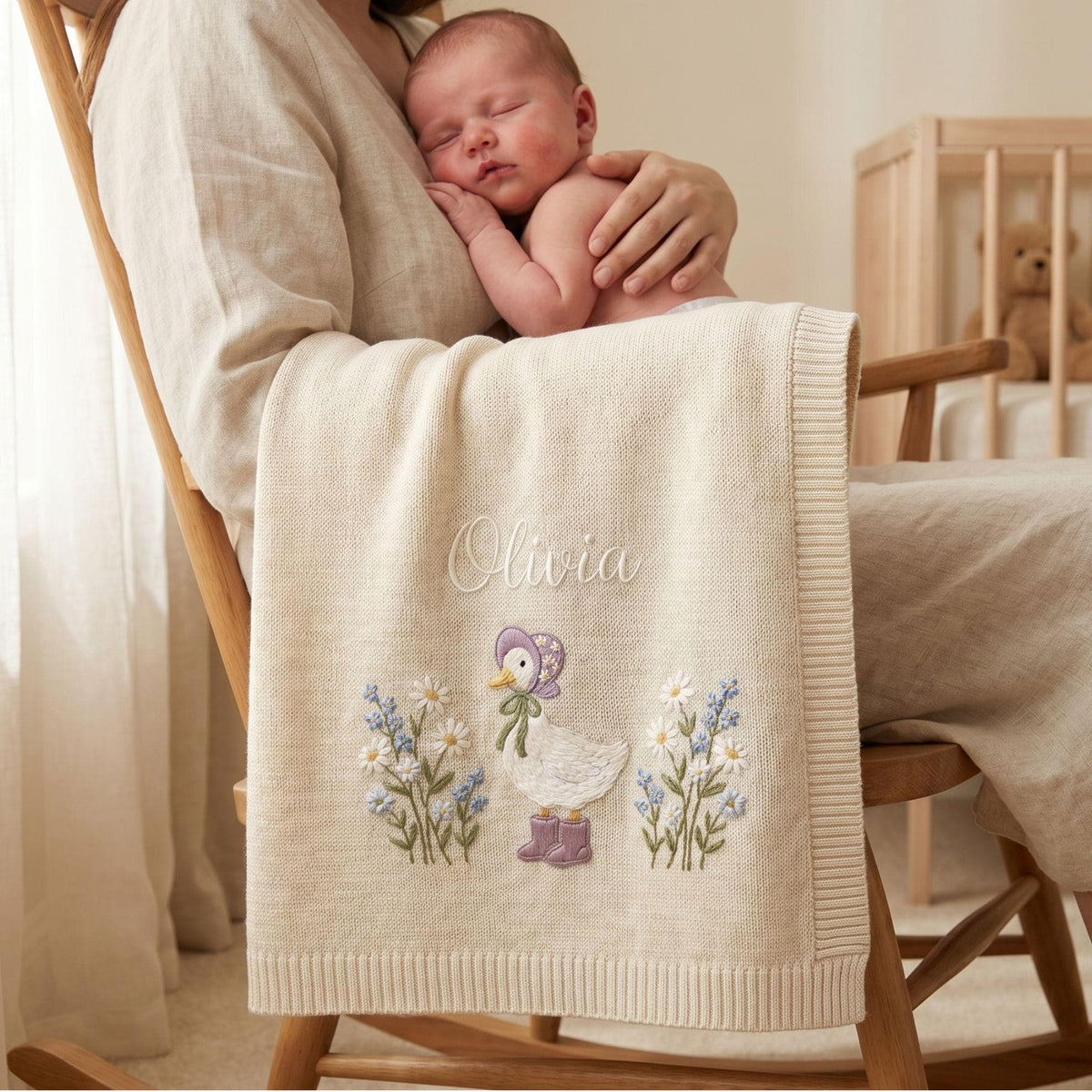 Personalized Embroidery Wildflower Baby Blanket