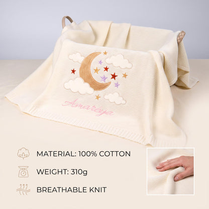 Custom Moon& Star Baby Knitted Embroidery Blanket