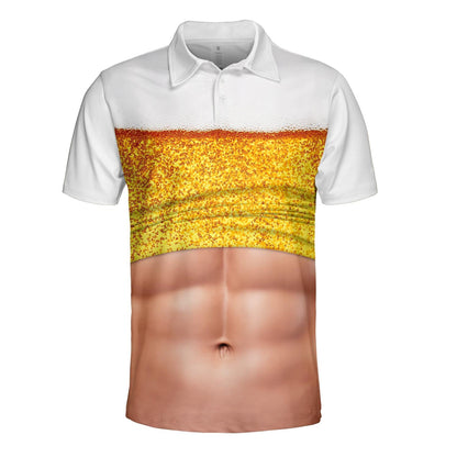 Beer Belly Polo Shirt for Men, Dad Bod Illusion Shirt, Drinking Party Polo, Summer BBQ Joke Shirt