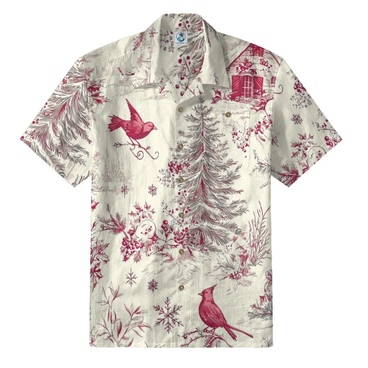 Christmas Cardinal Toile Hawaiian Shirt