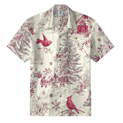 Christmas Cardinal Toile Hawaiian Shirt