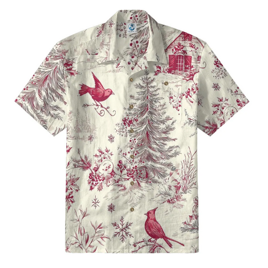 Christmas Cardinal Toile Hawaiian Shirt