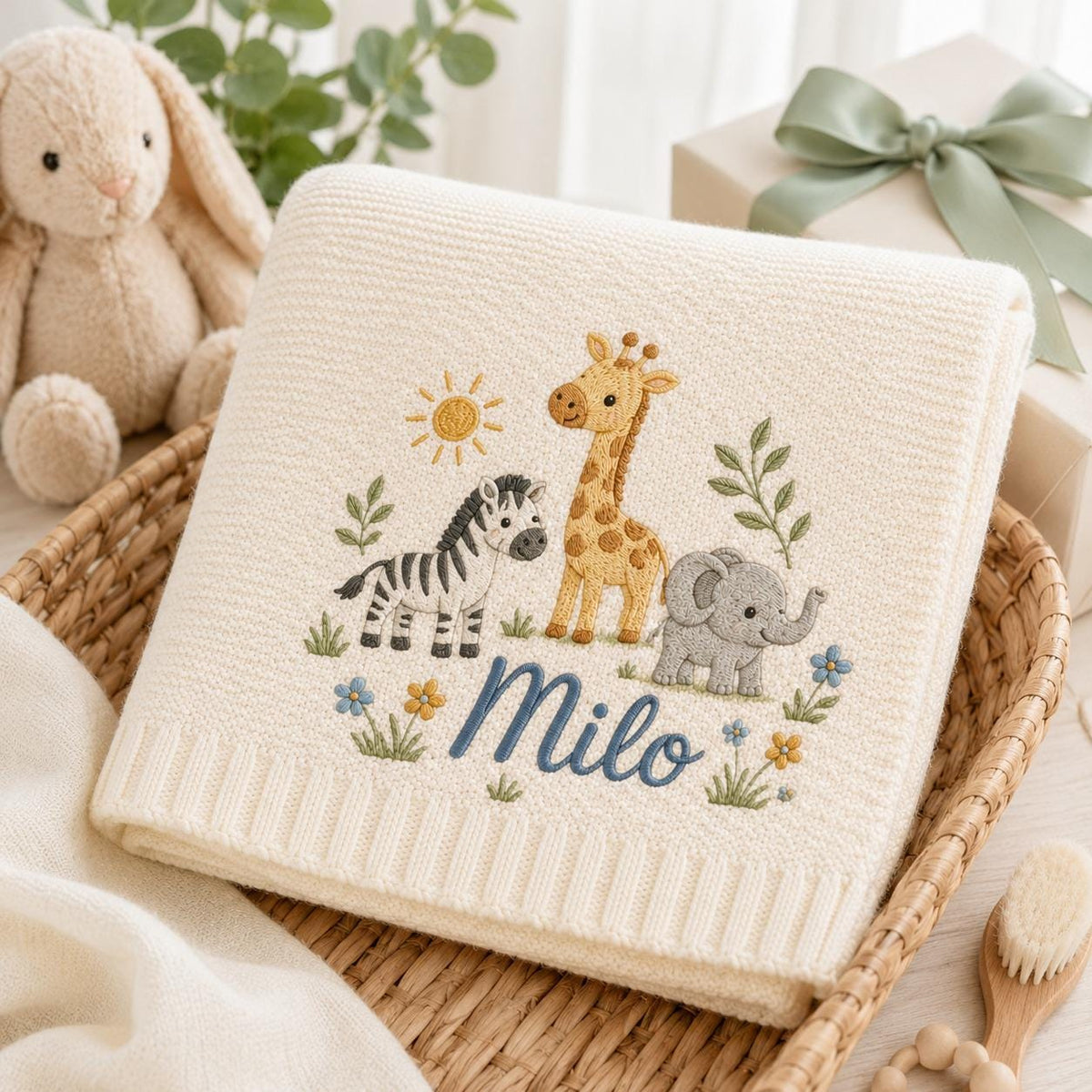 Personalized Embroidery Safari Baby Blanket with Name