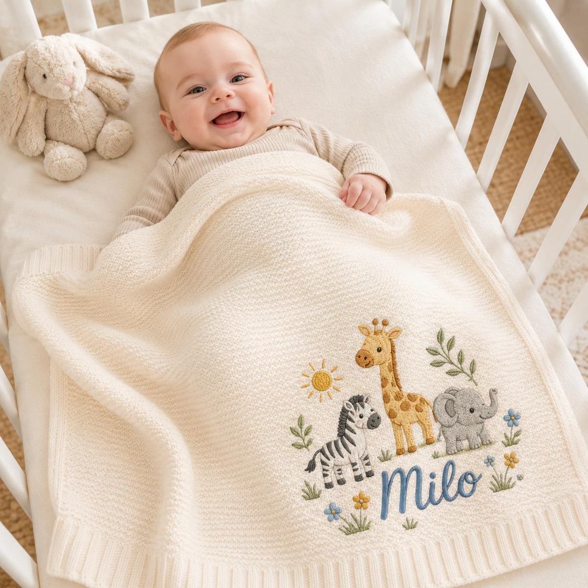 Personalized Embroidery Safari Baby Blanket with Name