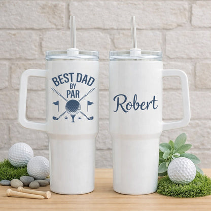 Best Dad By Par Golf Tumbler 40oz, Custom Golf Tumbler, Printed Golf Tumblers With Handle, Mug Gift, Travel Cup TBGTP06