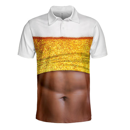 Beer Belly Polo Shirt for Men, Dad Bod Illusion Shirt, Drinking Party Polo, Summer BBQ Joke Shirt