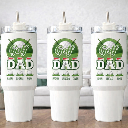 Dad Golf Tumbler 40oz, Custom Dad Kid Golf Tumbler, Printed Golf Tumblers With Handle, Mug Gift, Travel Cup TBGTP05