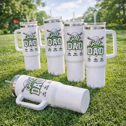 Dad Golf Tumbler 40oz, Custom Dad Kid Golf Tumbler, Printed Golf Tumblers With Handle, Mug Gift, Travel Cup TBGTP04