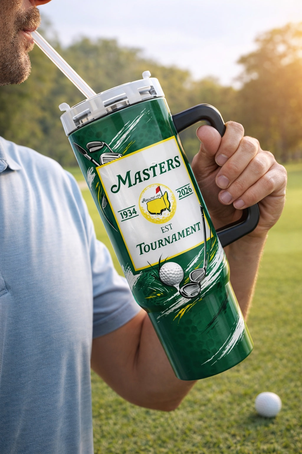Masters Golf 2026 Tumbler 40oz, Golf Tournament 2026 Tumbler, Printed Golf Tumblers With Handle, Golf Lover Gift TBGTP03