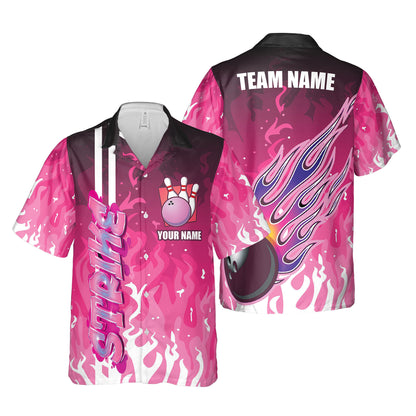Custom Team Pink Flame Bowling Shirt