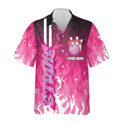 Custom Team Pink Flame Bowling Shirt