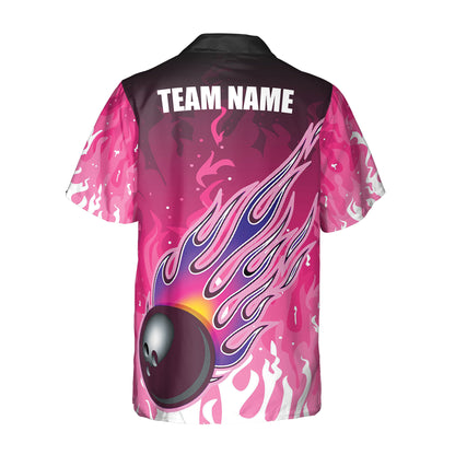 Custom Team Pink Flame Bowling Shirt