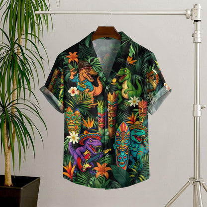 Dinosaur Tropical Hawaiian Tiki Shirts, Dinosaur Summer Beach Shirt