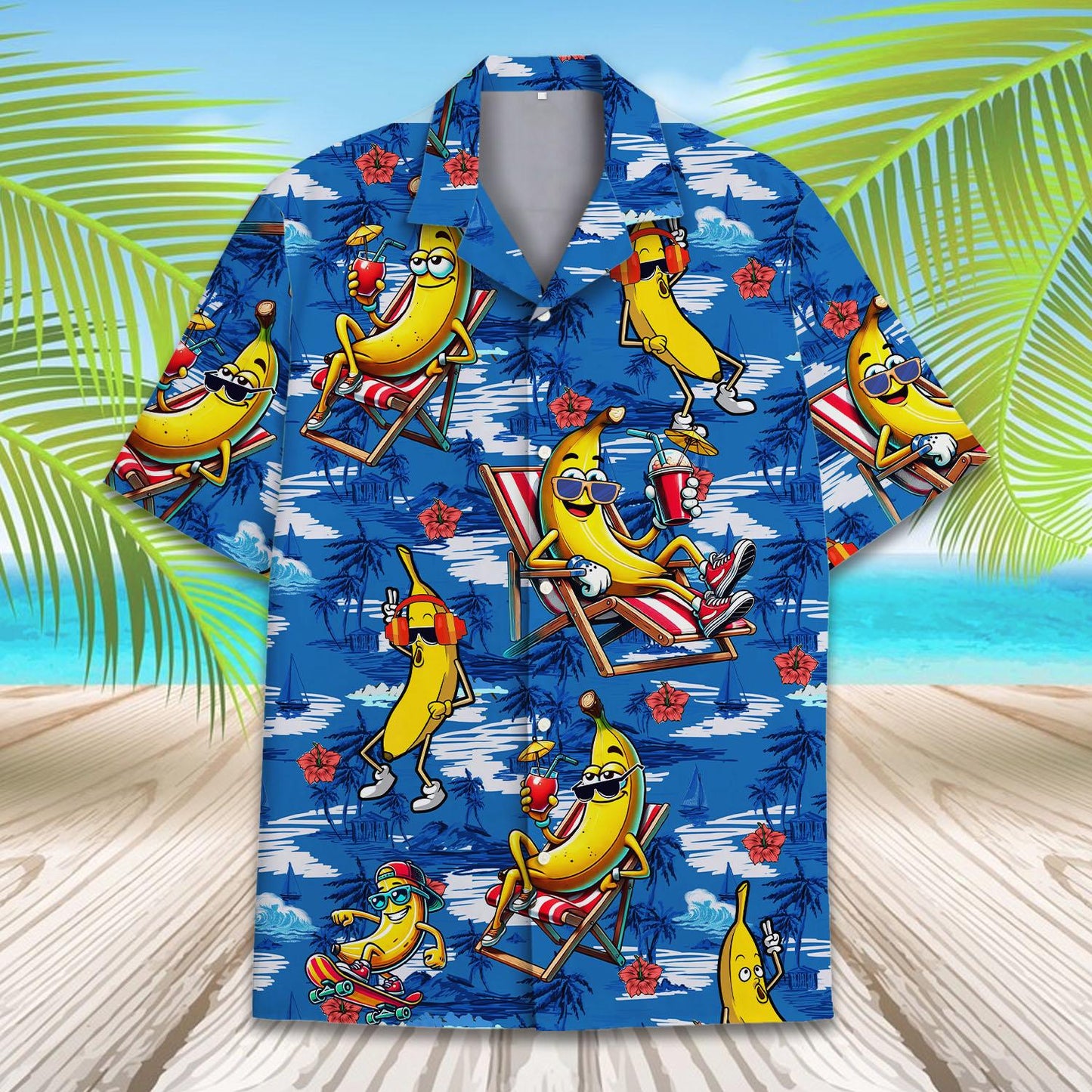 Tropical Banana Button Down Short Sleeve Shirt