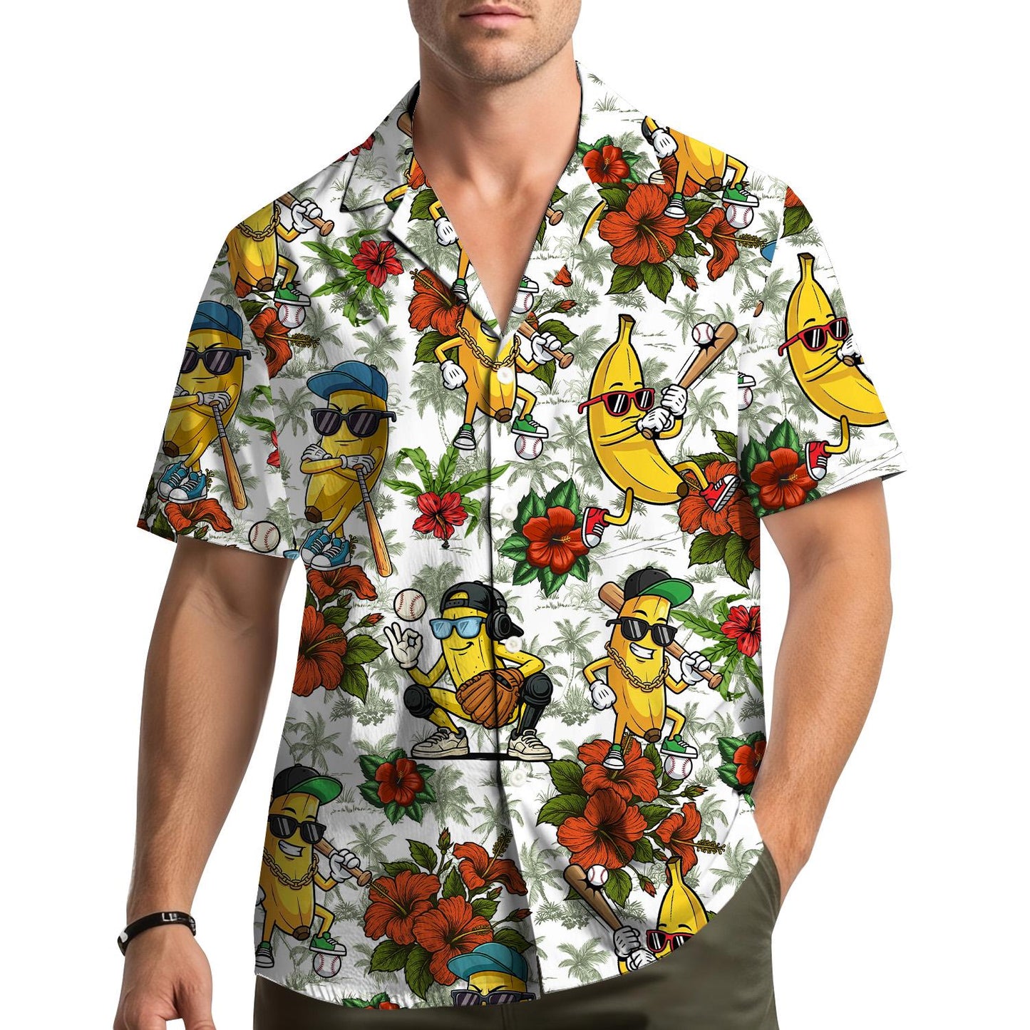 Banana Baseball Hawaiian Shirt Men Women Youth, Funny Tropical Fruit Sports Print