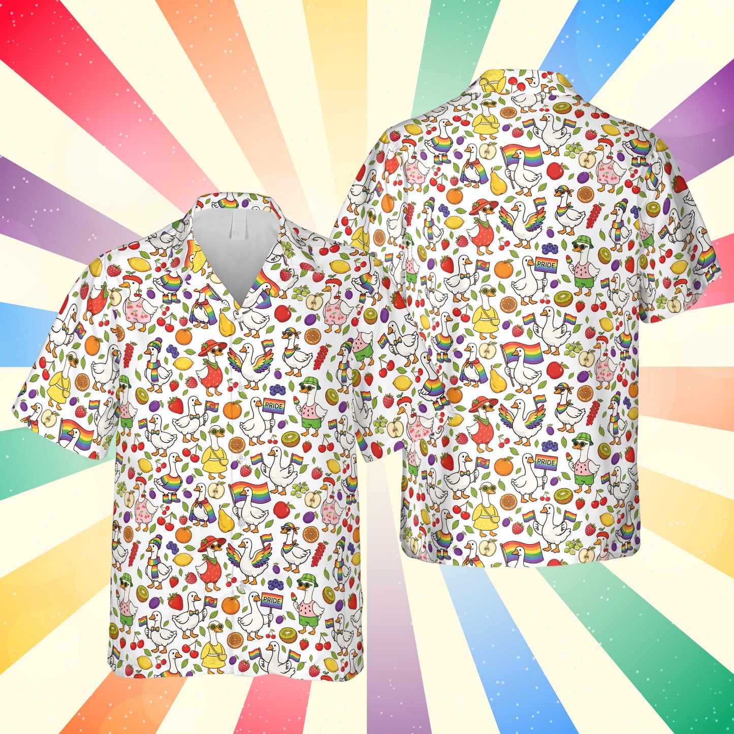 Rainbow Goose Hawaiian Shirt, LGBTQ Pride Shirt, Funny Goose Aloha Shirt