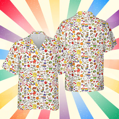 Rainbow Goose Hawaiian Shirt, LGBTQ Pride Shirt, Funny Goose Aloha Shirt