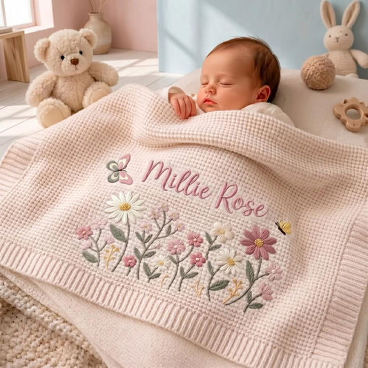 Personalize Embroidered Floral Baby Blanket
