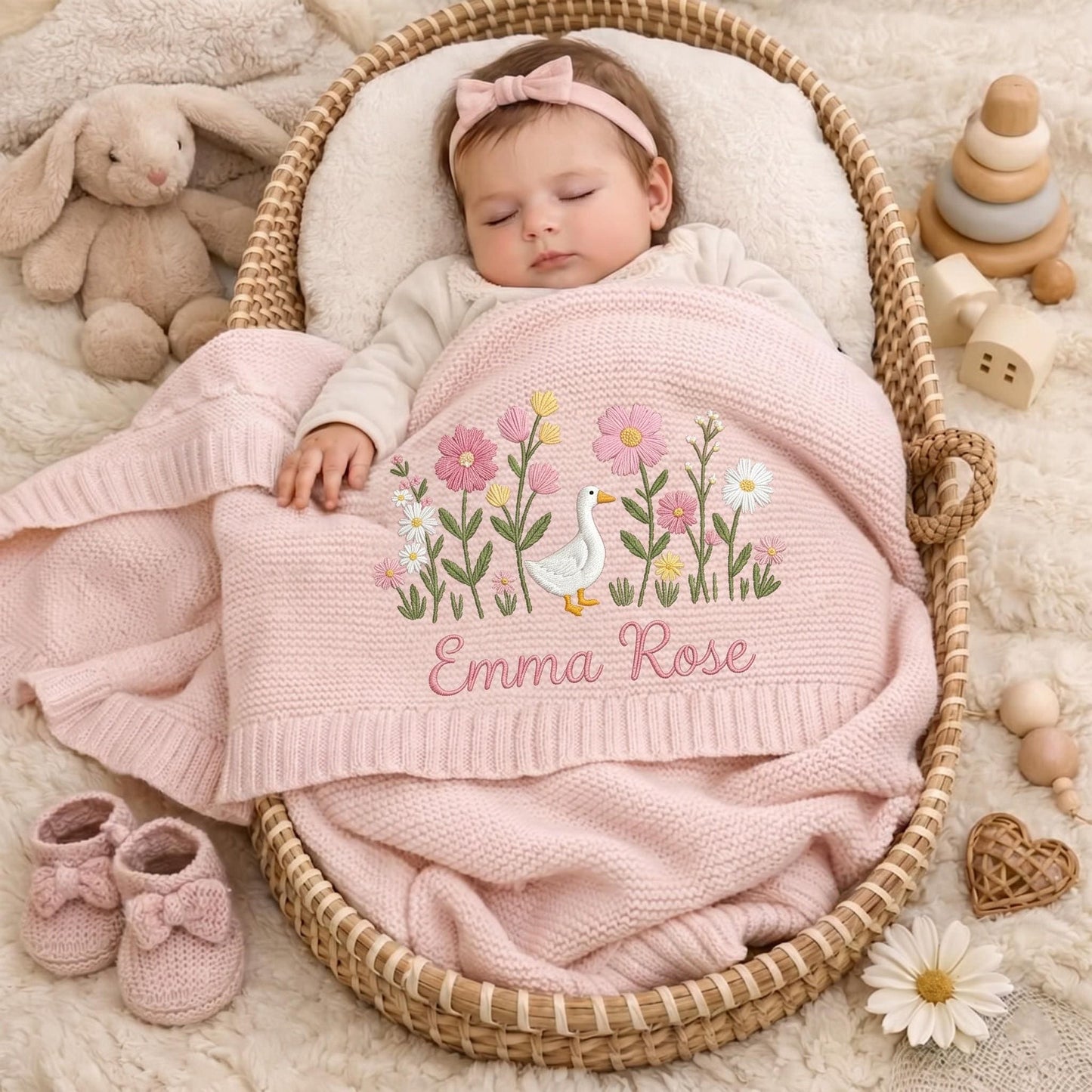 Personalized Embroidered Goose Floral Baby Blanket