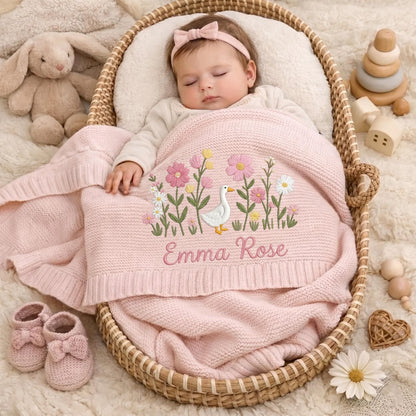 Personalized Embroidered Goose Floral Baby Blanket