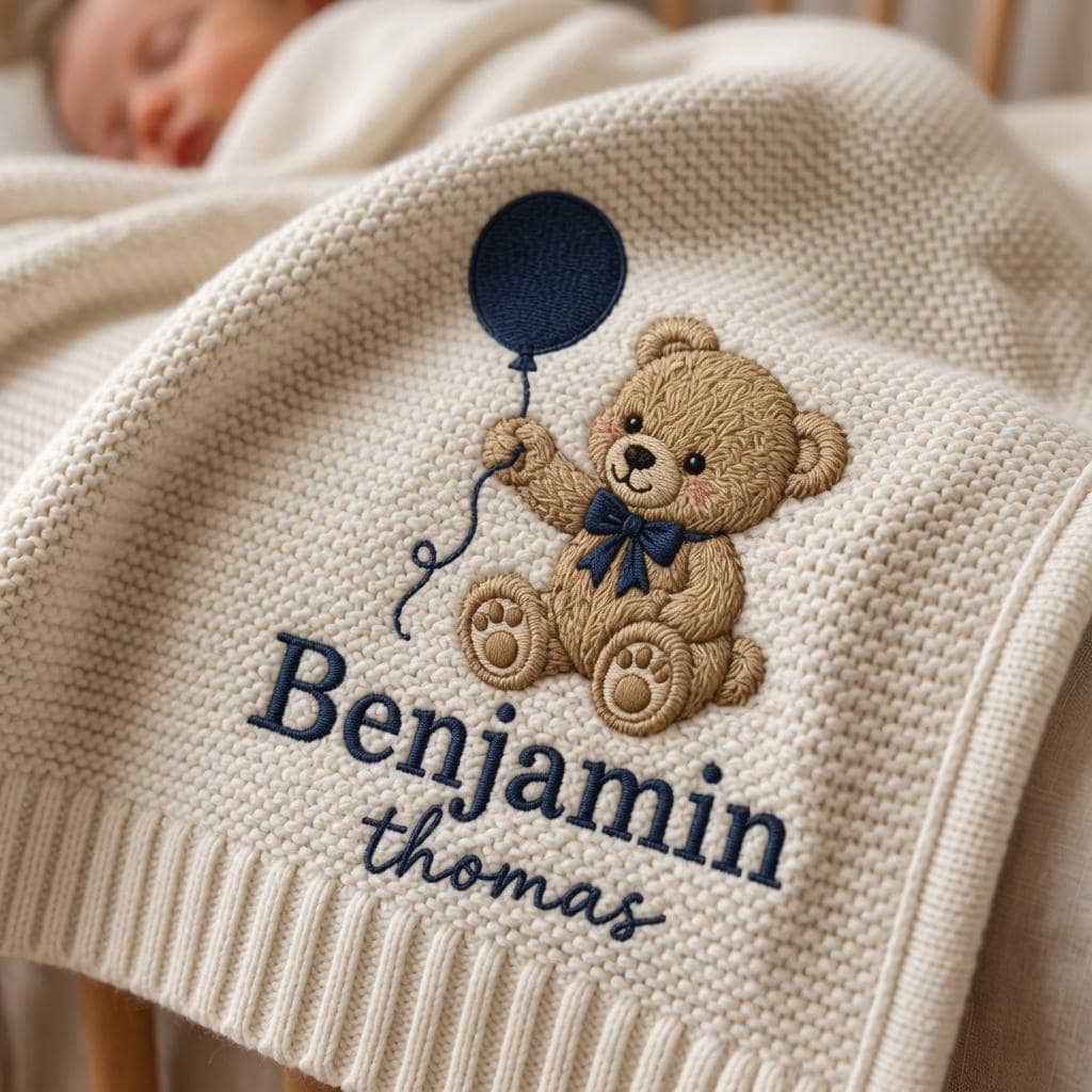 Personalized Teddy Bear Embroidered Baby Blanket