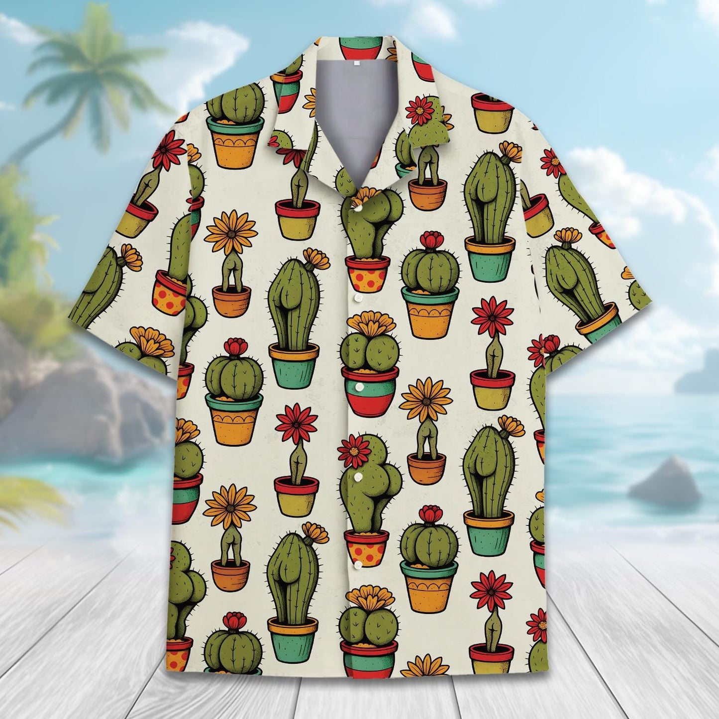 Cactus Hawaiian Shirt for Men Women Youth, Colorful Potted Succulent Plant Print