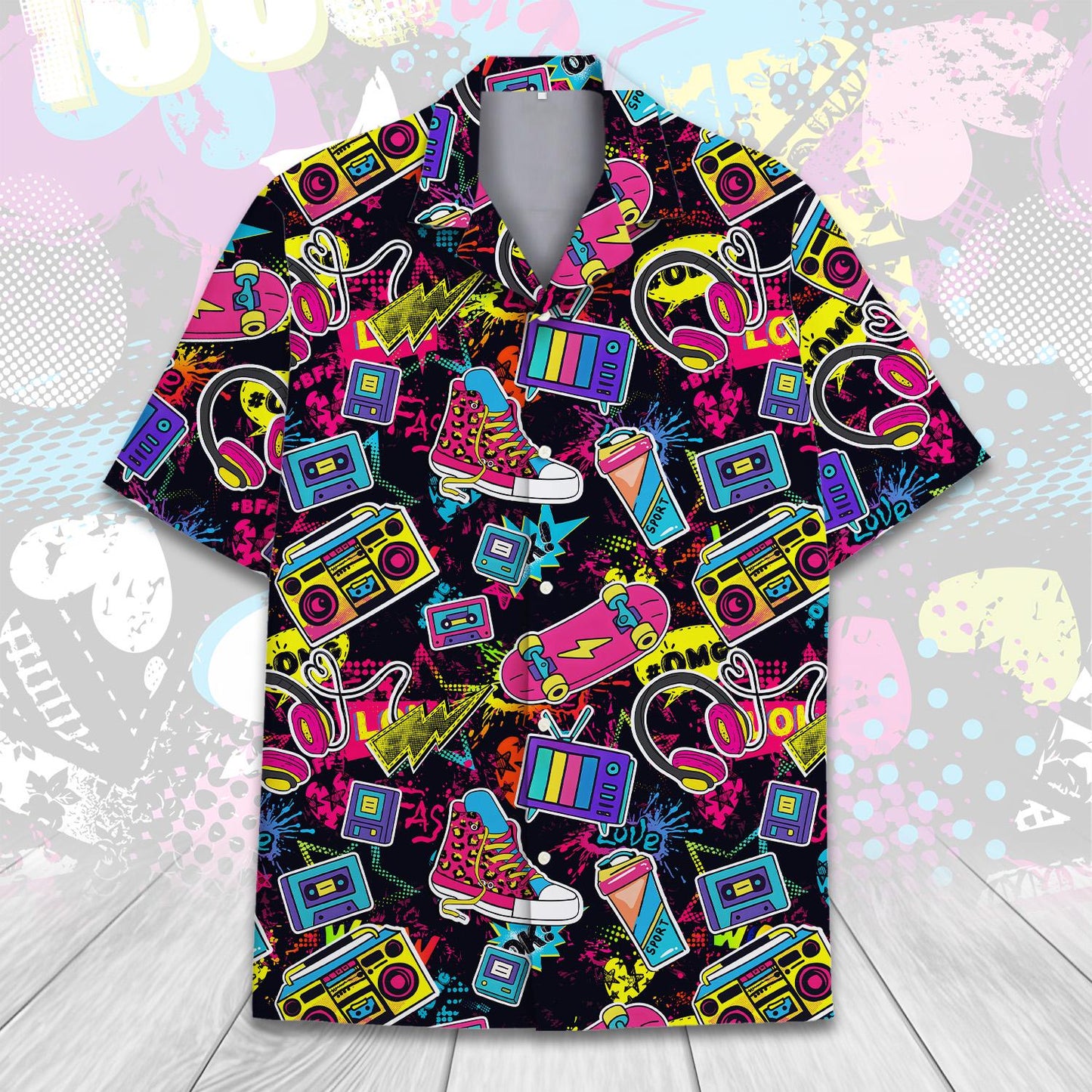 Retro 80s Pop Art Hawaiian Shirt for Men Women Youth